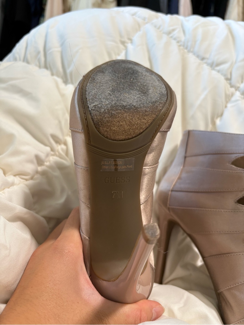 Guess Vintage Y2K Champagne Satin Peep Toe Ballet Lace-Up Stiletto Heels - Picture 9 of 9